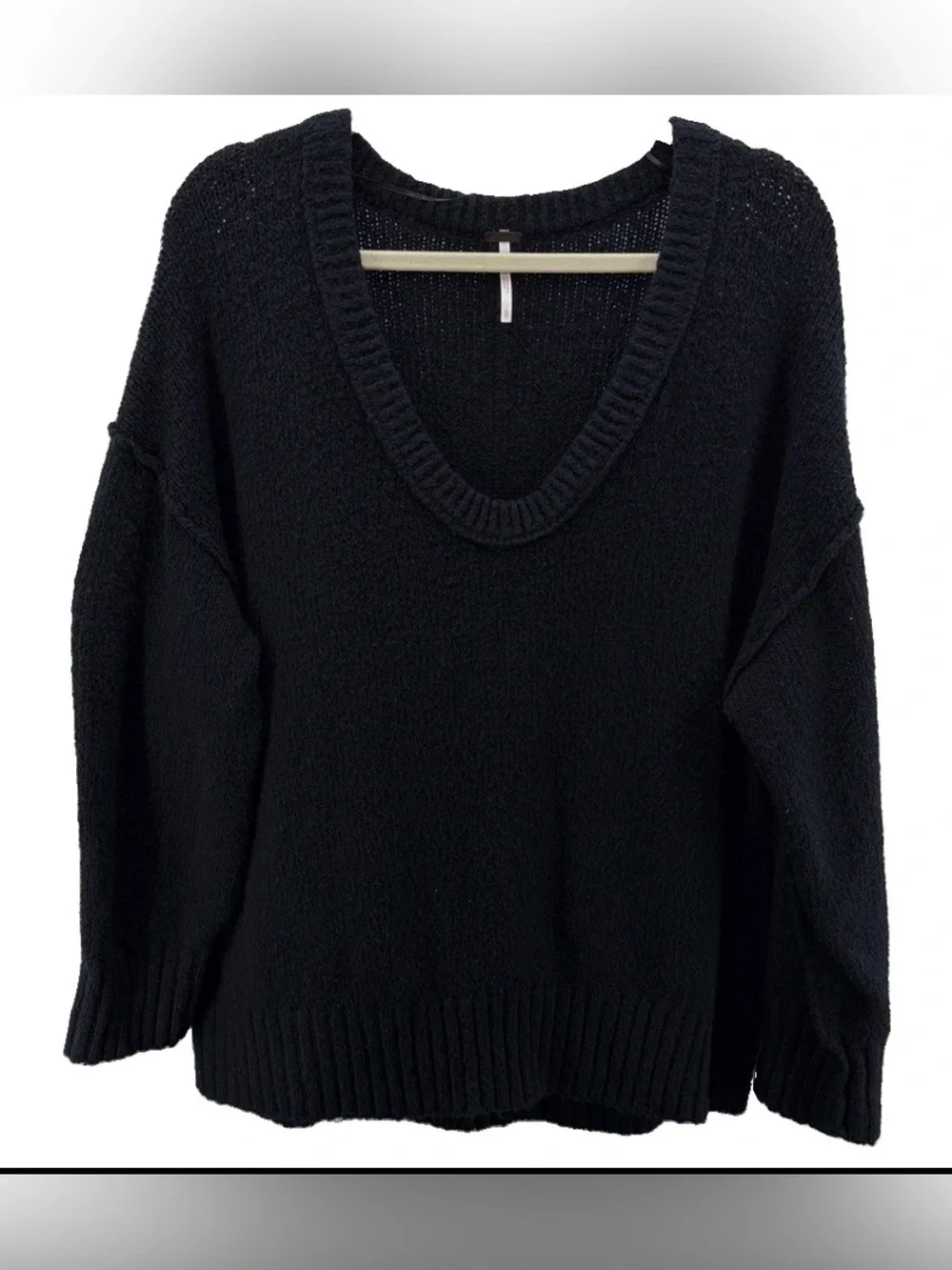 Free People Black V-Neck Brookside Tunic Sweater Size Small